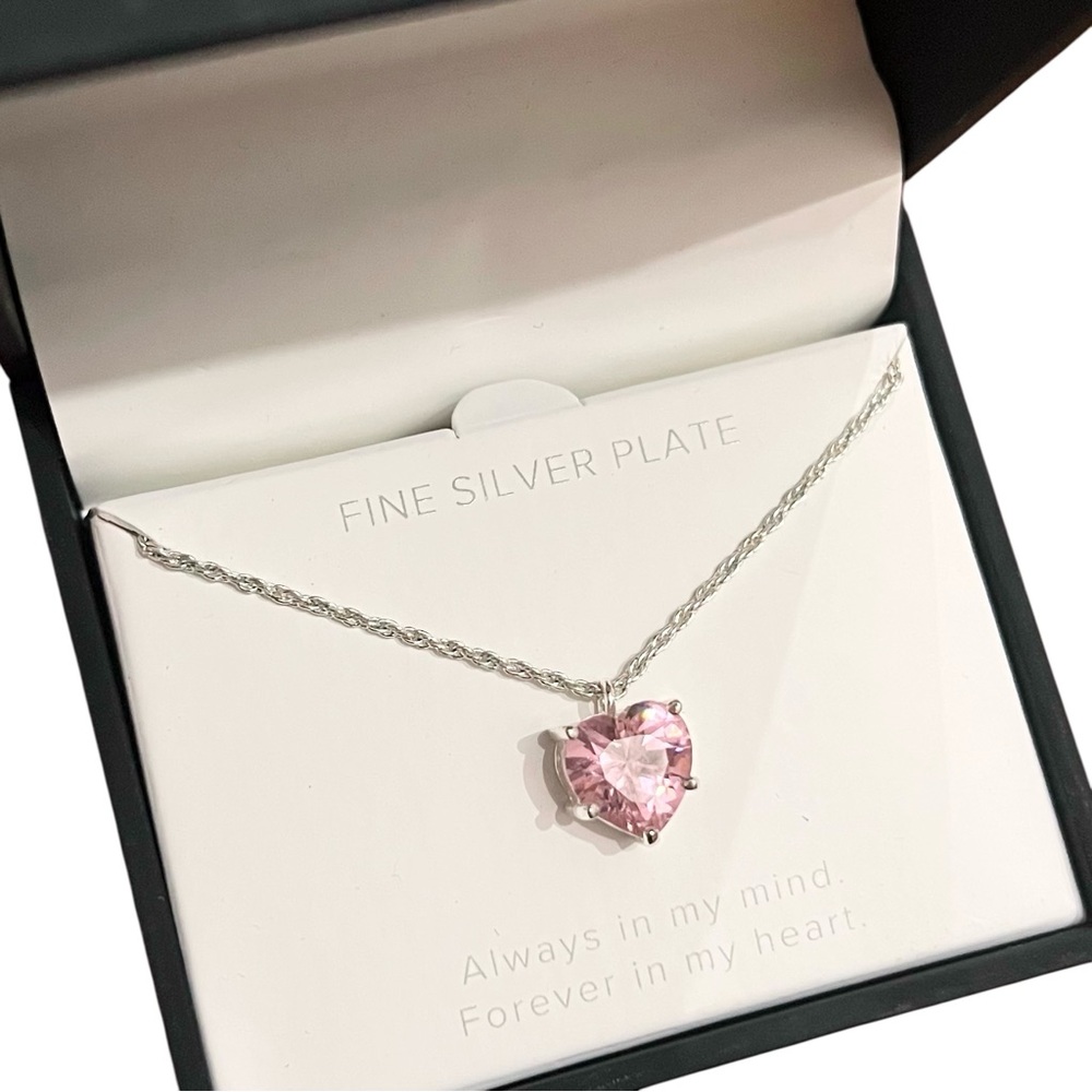 NWT Belk Silverworks Pink Crystal Heart Necklace